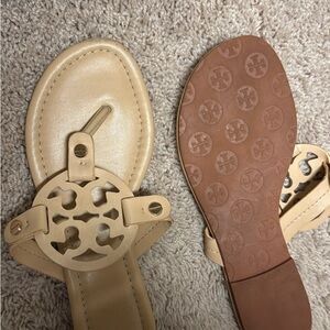 Tory Burch Tan Sandals with Logo Design